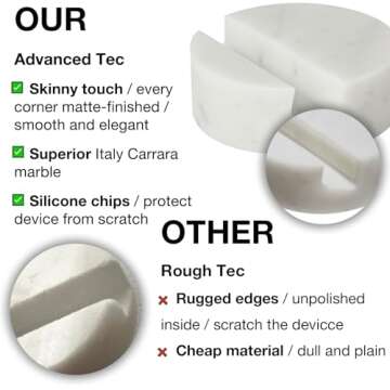 PHINILUX Marble Phone Stand for Desk, Cell Phone Holder for Kitchen Countertops, Office iPhone Stand, Cute Boho Modern Accessories, Italy Carrara(Matte-Finished)