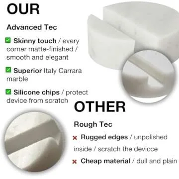 PHINILUX Marble Phone Stand for Desk, Cell Phone Holder for Kitchen Countertops, Office iPhone Stand, Cute Boho Modern Accessories, Italy Carrara(Matte-Finished)