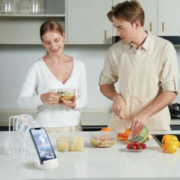 PHINILUX Marble Phone Stand for Desk, Cell Phone Holder for Kitchen Countertops, Office iPhone Stand, Cute Boho Modern Accessories, Italy Carrara(Matte-Finished)