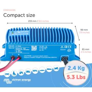 Victron Energy Blue Smart IP67 Smart Marine Battery Charger 12V 17A, Float & Trickle Charger and Desulfator for Boat, ATV, RV, Lithium and Deep Cycle Batteries