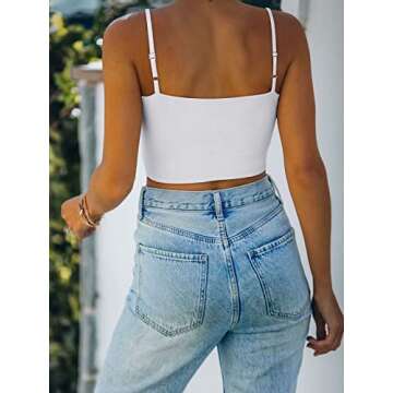 REORIA Women's Summer Basic Sleeveless Adjustable Spaghetti Strap Cami Camisole Fitted Seamless Yoga...