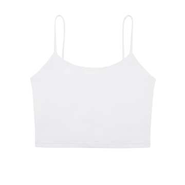 REORIA Women's Summer Basic Sleeveless Adjustable Spaghetti Strap Cami Camisole Fitted Seamless Yoga Cropped Tank Cute Crop Tops for Teen Girls White Small