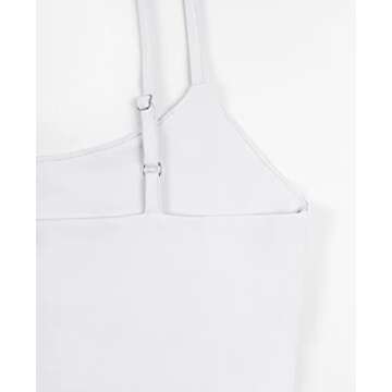 REORIA Women's Summer Basic Sleeveless Adjustable Spaghetti Strap Cami Camisole Fitted Seamless Yoga Cropped Tank Cute Crop Tops for Teen Girls White Small