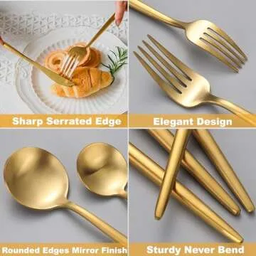 Runfly Matte Gold Silverware Set for 4, 20 Pieces Stainless Steel Flatware Set, Kitchen Utensil Set, Tableware Cutlery Set, Knife Spoons And Forks Set, Satin Finished, Nice Gift Box