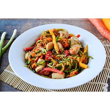 Mealthy 5-Blade Spiralizer | Vegetable Slicer with Durable Stainless Steel Blades | Kitchen Cooking Tool | Spiral Zoodle Maker with Catch & Store Container | Includes iOS & Android Recipe & Video App