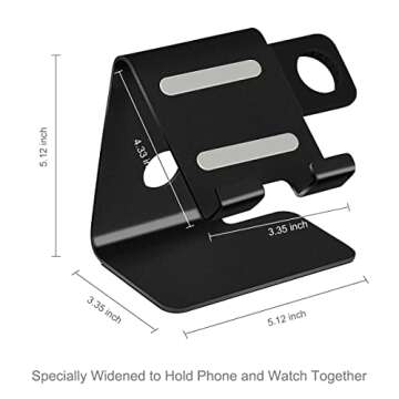 Tranesca 2 in 1 Charging Stand Holder Dock Compatible for Apple Watch Series Ultra2/Ultra/10/9/8/7/6/5/4/3/2/1/SE (38mm/40mm/41mm/42mm/44mm/45mm/46mm/49mm) and Cell Phone/Tablet - Black