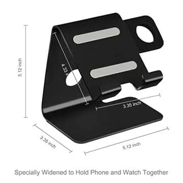 Tranesca 2 in 1 Charging Stand Holder Dock Compatible for Apple Watch Series Ultra2/Ultra/10/9/8/7/6/5/4/3/2/1/SE (38mm/40mm/41mm/42mm/44mm/45mm/46mm/49mm) and Cell Phone/Tablet - Black