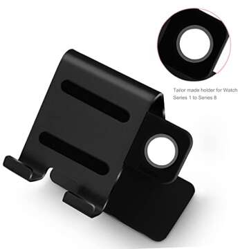Tranesca 2 in 1 Charging Stand Holder Dock Compatible for Apple Watch Series Ultra2/Ultra/10/9/8/7/6/5/4/3/2/1/SE (38mm/40mm/41mm/42mm/44mm/45mm/46mm/49mm) and Cell Phone/Tablet - Black