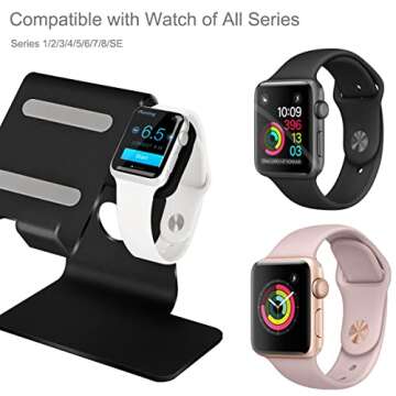 Tranesca 2 in 1 Charging Stand Holder Dock Compatible for Apple Watch Series Ultra2/Ultra/10/9/8/7/6/5/4/3/2/1/SE (38mm/40mm/41mm/42mm/44mm/45mm/46mm/49mm) and Cell Phone/Tablet - Black
