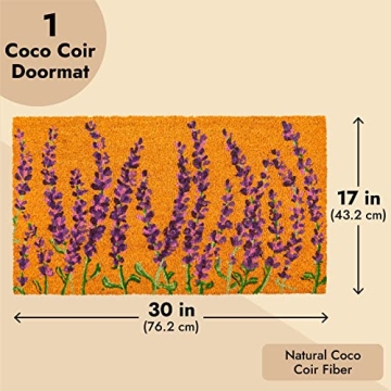 Juvale Floral Spring Coir Door Mat - Vibrant Lavender Welcome Mat