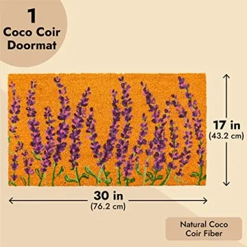 Juvale Floral Spring Coir Door Mat - Vibrant Lavender Welcome Mat