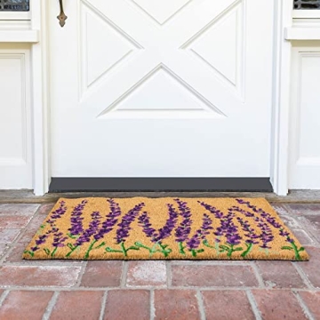 Juvale Floral Spring Coir Door Mat - Vibrant Lavender Welcome Mat
