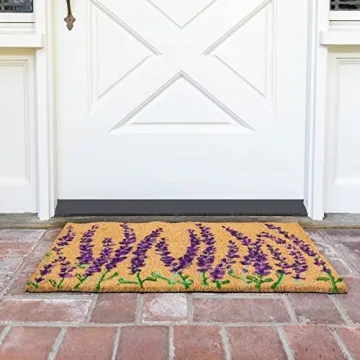 Juvale Floral Spring Coir Door Mat - Vibrant Lavender Welcome Mat