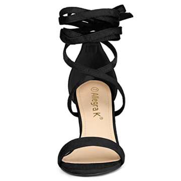 Allegra K Women's Strappy Chunky High Heels Lace Up Sandals - Black, Size 9.5 M US