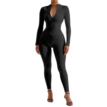 SUUKSESS Sexy Long Sleeve Zip Up Jumpsuit for Women