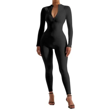 SUUKSESS Sexy Long Sleeve Zip Up Jumpsuit for Women