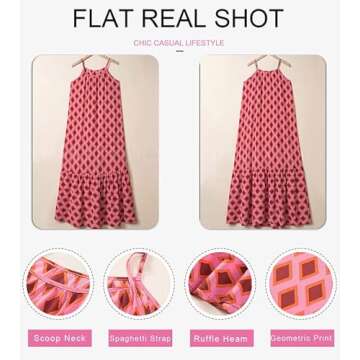 Dokotoo Sun Dresses Women Summer Casual Maxi Dresses Scoop Neck Boho Beach Dress Sleeveless Spaghetti Strap Sexy Dress Ruffle A Line Flowy Dresses Small Multicolor