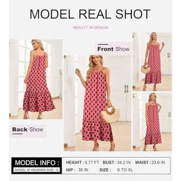 Dokotoo Sun Dresses Women Summer Casual Maxi Dresses Scoop Neck Boho Beach Dress Sleeveless Spaghetti Strap Sexy Dress Ruffle A Line Flowy Dresses Small Multicolor
