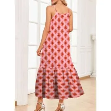 Dokotoo Sun Dresses Women Summer Casual Maxi Dresses Scoop Neck Boho Beach Dress Sleeveless Spaghetti Strap Sexy Dress Ruffle A Line Flowy Dresses Small Multicolor