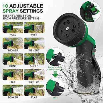 Garden Hose 100FT, Lightweight & Flexible Water Hose with 10-Pattern Nozzle - Kink-Free, Leak-Proof,...