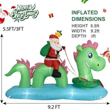 Nervure 9FT Christmas Nessie Inflatable - Santa Claus Rides The Nessie to Deliver Presents - Christm...