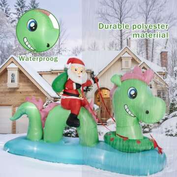 Nervure 9FT Christmas Nessie Inflatable - Santa Claus Rides The Nessie to Deliver Presents - Christmas Outdoor Blow Up Yard Decorations with Built-in Lights for Garden Lawn Xmas Holiday Party Decor