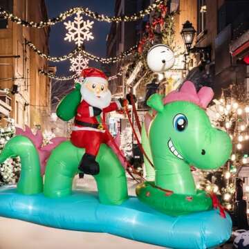 Nervure 9FT Christmas Nessie Inflatable - Santa Claus Rides The Nessie to Deliver Presents - Christmas Outdoor Blow Up Yard Decorations with Built-in Lights for Garden Lawn Xmas Holiday Party Decor