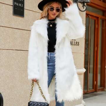 Women's Faux Fur Jackets Winter Fuzzy Cardigan Overcoat Fall Fashion Open Front Long Shaggy Coat Outerwear White