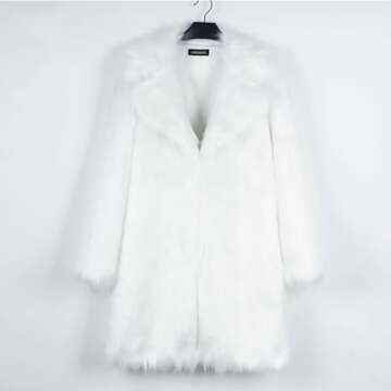 Women's Faux Fur Jackets Winter Fuzzy Cardigan Overcoat Fall Fashion Open Front Long Shaggy Coat Outerwear White