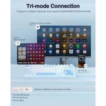 AULA F75 75% Wireless Mechanical Keyboard,Gasket Hot Swappable Custom Keyboard,Pre-lubed Greywood Switch RGB Backlit Gaming Keyboard,2.4GHz/Type-C/BT5.0 Mechanical Keyboard (Salt White Blue)