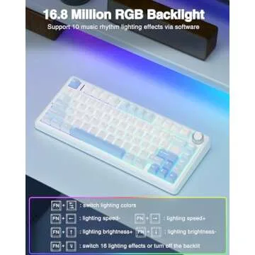 AULA F75 75% Wireless Mechanical Keyboard,Gasket Hot Swappable Custom Keyboard,Pre-lubed Greywood Switch RGB Backlit Gaming Keyboard,2.4GHz/Type-C/BT5.0 Mechanical Keyboard (Salt White Blue)