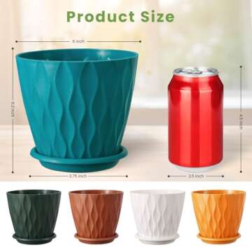 OCTSEVENTH 6 inch Plant Pots, 5 Pack Flower Pots Outdoor Indoor, Planters with Drainage Hole and Tra...