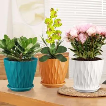 OCTSEVENTH 6 inch Plant Pots, 5 Pack Flower Pots Outdoor Indoor, Planters with Drainage Hole and Tray Saucer.