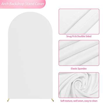 Wokceer 6.6FT Wedding Arch Cover Spandex Fitted Wedding Arch Stand Covers Round Top Chiara Arch Backdrop Cover for Birthday Party Ceremony Banquet Decoration White