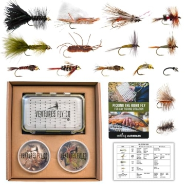 Ventures Fly Co. 40 Premium Hand Tied Fly Fishing Flies Assortment for Trout and Bass