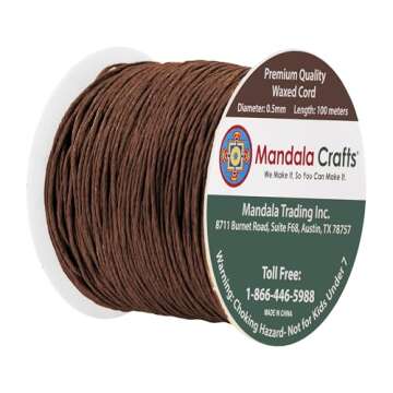 Mandala Crafts 0.5mm Brown Cotton Waxed Cord - 109 Yards for Jewelry & Crafts