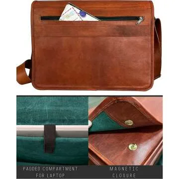 RUSTIC TOWN Leather 14 Inch Crossbody Laptop Messenger Bag