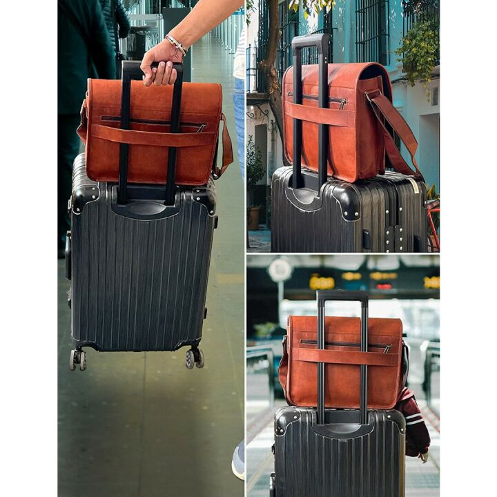 RUSTIC TOWN Leather 14 Inch Crossbody Laptop Messenger Bag