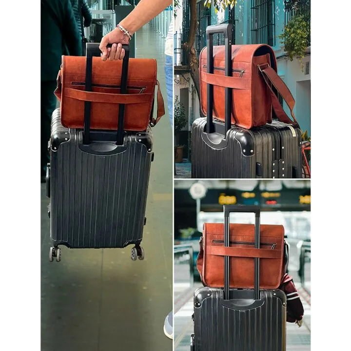 RUSTIC TOWN Leather 14 Inch Crossbody Laptop Messenger Bag