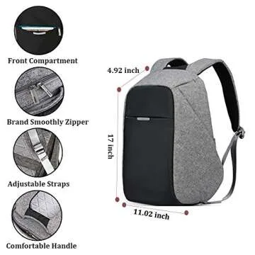 Oscaurt Anti-Theft Backpack with USB Charging Port, 15.6 Inch