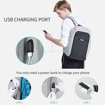 Oscaurt Anti-Theft Backpack with USB Charging Port, 15.6 Inch