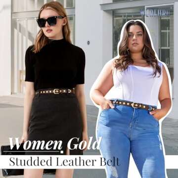 Stylish WERFORU Women Leather Studded Belt - Adjustable, Vintage Style