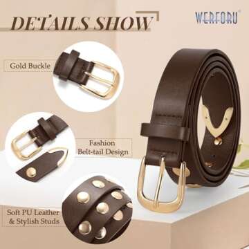 Stylish WERFORU Women Leather Studded Belt - Adjustable, Vintage Style