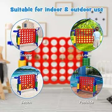 COSTWAY Jumbo 4-to-Score Giant Game Set for Kids & Adults, 2.5Ft Indoor Outdoor Game Set with Basketball Hoop, Ring Game, 42 Jumbo Rings, Quick-Release Slider, Perfect for Holiday Party (Blue)