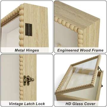 Love-KANKEI Shadow Box Frame 8x10,Wood Deep Shadow Box Display Case with Unique Beads Door and Glass Window, Memory Box for Pictures,Medals,Memorabilia,Collections Natural