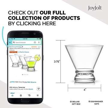 JoyJolt Afina 4-Piece Cocktail Glasses Set, 8-Ounce Martini Glasses