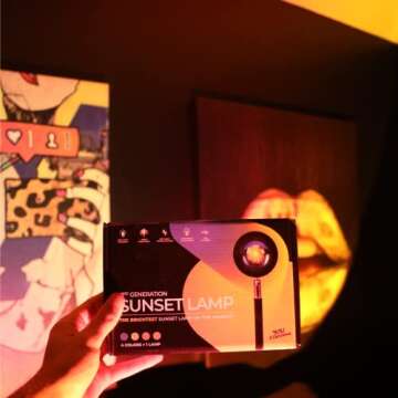 MJ Ecommerce Sunset Lamp | TikTok Projector Light, Multiple Colors | Modern Sunrise | USB Night Lighting for Atmosphere | Sleep Room Decor | Aesthetic Photography | Multi-Colored - 3rd Generation