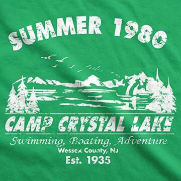 Crazy Dog Men's Camp Crystal Lake Spooky Halloween Horror Movie Tee (Green) - L