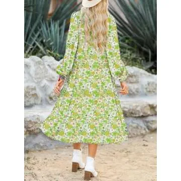 Dokotoo Womens Long Sleeve Dress Casual Floral V Neck Maxi Dress Bohemian Beach Swing Dress Cocktail...