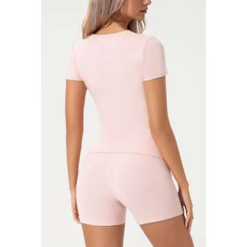 QINSEN Lounge Sets for Women 2 Piece Outfits Cropped Crew Neck Tops Fold Over Shorts Casual Loungewe...